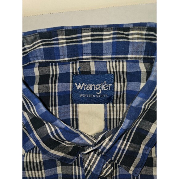 Wrangler Western Shirts Pearl Snap Plaid Blue Checked Button Shirt Men's Size XL - Picture 4 of 8